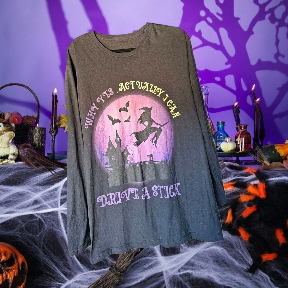 Nwot Gildan Halloween Long Sleeve Shirt "Why Yes, Actualy I Can Drive A Stick"